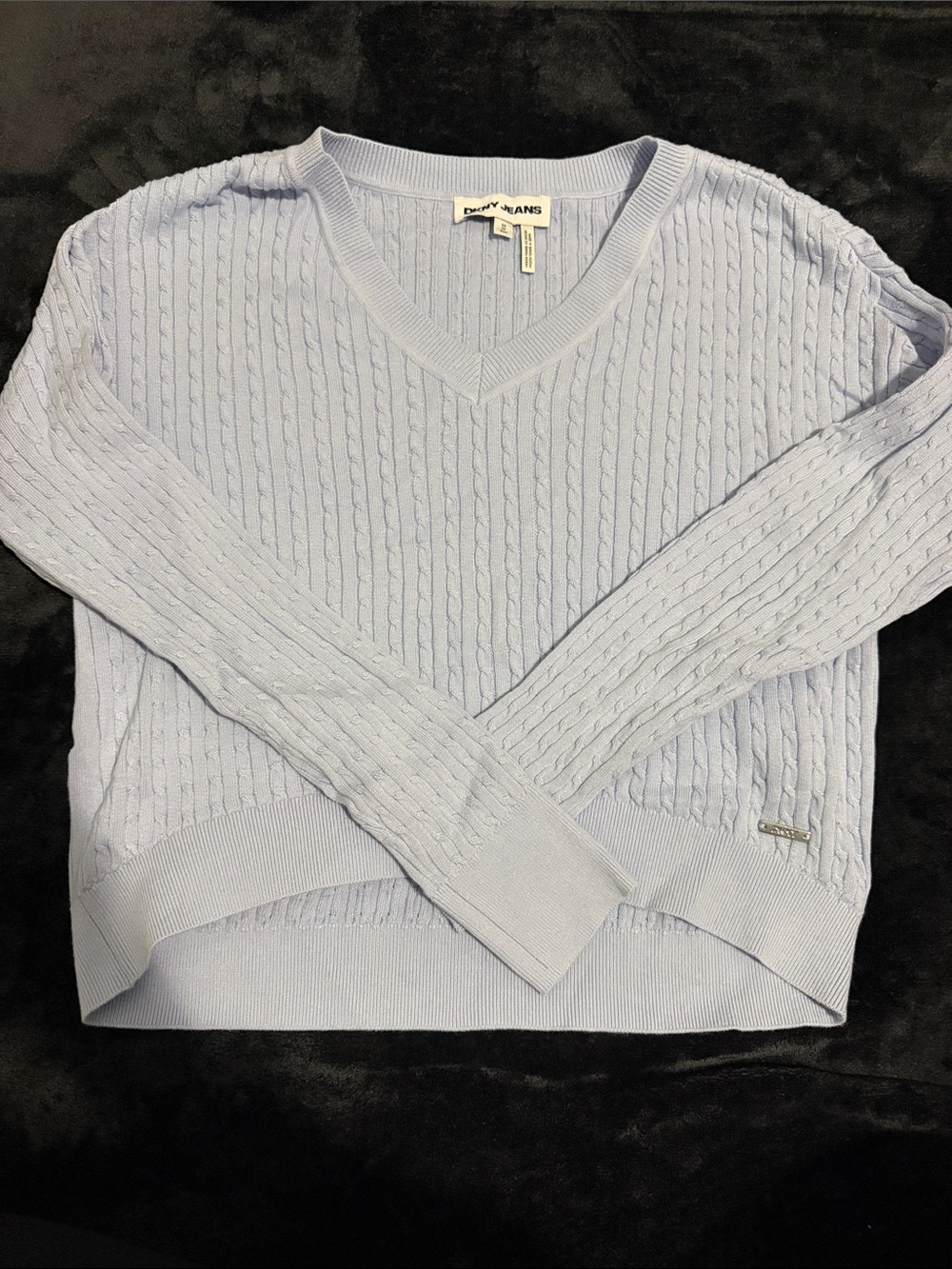 DKNY Jeans Light Blue Cable V-Neck Sweater